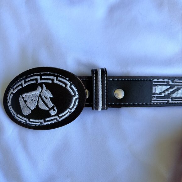 Embroidered Horse Brown Charro Belt Western Cowboy Mexican Size 34 - Picture 3 of 10